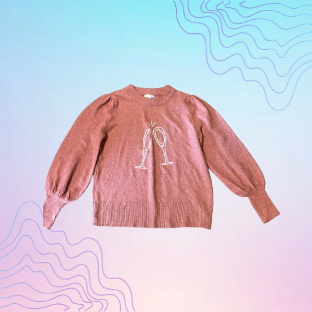 LAUREN CONRAD Pink Champagne Glasses Pullover Sweater